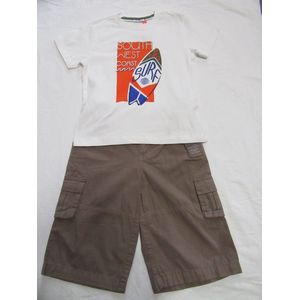 Noukie's kledingset , tshirt  surf + bermuda beige , 6 jaar 116