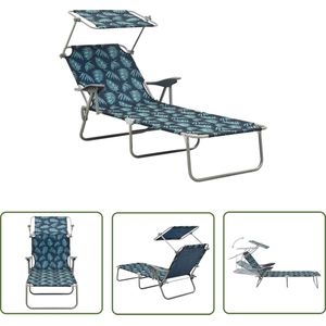 The Living Store Ligbed met luifel staal bladpatroon - Ligstoel - Lounge Stoel - Tuinset - Buitendecoratie - Tuinbank