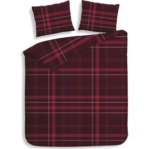 Heckettlane Dekbedovertrek Silvan - Bedlinnen met Ruiten print - 260x220 - Rood - Dekbedhoes van 100% Katoen-Flanel