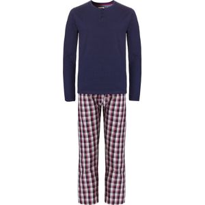 Phil & Co Heren Pyjama Set Lang Katoen Blauw Geblokt - Maat L