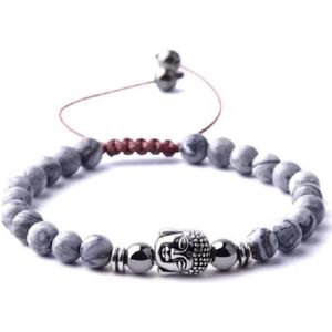Sorprese armband - Buddha - armband heren - grijs marmer - verstelbaar - cadeau - Model L