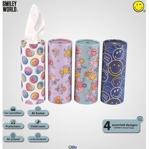 Smiley World® 4 Pieces , Assorted Facial Tissues – Cylinder Design, Cup-Holder Fit, Reusable Premium Tubes (OV40)