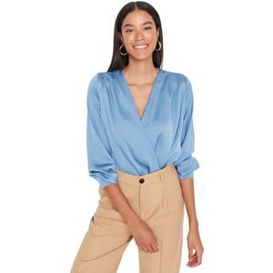 Trendyol Beige Geweven Satijnen Body Met Dubbele Rij Knopen Tofaw19Bb0678