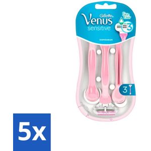 5 x Gillette Venus - Sensitive - Wegwerp Scheermesjes - 3 Scheermesjes - Venus Sensitive - Huidbescherming - Scheerbeurt Zonder Irritatie