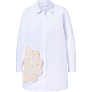 MIAMODA - Dames - Overhemdblouse Loose Fit geborduurde patch - Sneeuwwit - Maat 42