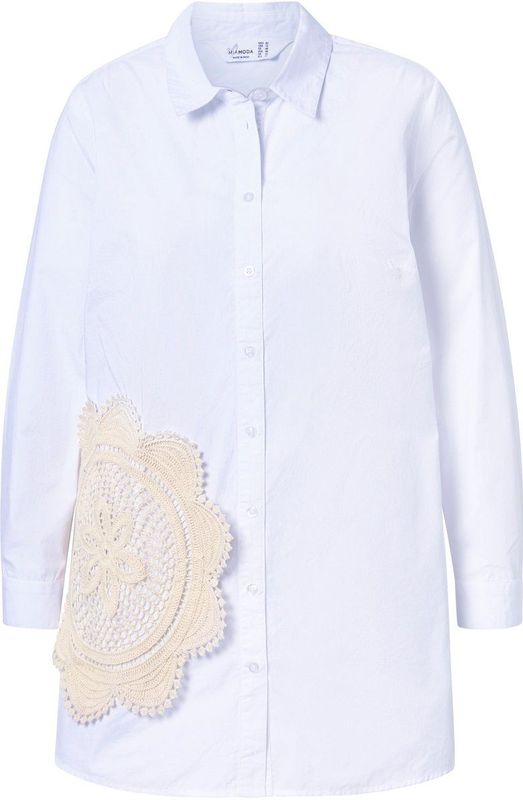 MIAMODA - Dames - Overhemdblouse Loose Fit geborduurde patch - Sneeuwwit - Maat 42