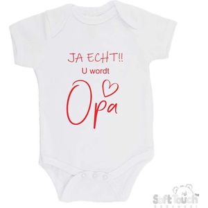 100% katoenen Romper ""JA ECHT!! U wordt Opa"" Jongens Katoen Wit/rood Maat 62/68
