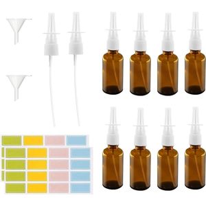 Plus - Glazen lege neussprayfles 20 ml bruin met reservekop en accessoires