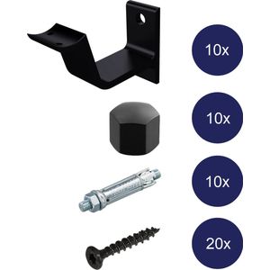 Trapleuning Houder Zwart - Keilbout Bevestiging - Hol Zadel - 3553-18 - 10 Stuks - Inclusief Bevestigingsmateriaal