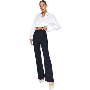 Trendyol Zwart Slim Met Slits Flare/Flare Spaanse Been Hoge Taille Gestreepte Gebreide Leggings Broek Twoss23Pl00126