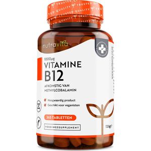 Nutravita Vitamine B12 1000 mcg - 365 veganistische tabletten met hoge sterkte (1 jaar voorraad) - Vitamin B12 supplement - Draagt ​​bij aan de vermindering van vermoeidheid en vermoeidheid