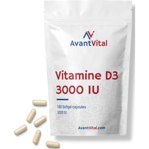 Vitamine D3 - 3000 IU - 180 Softgel Capsules - Hooggedoseerd - AvantVital - Voedingssupplementen