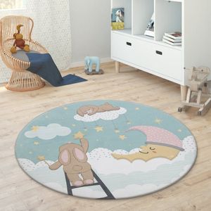 Paco Home Kindervloerkleed Kinderkamer Meisjes Jongens Ster Maan Olifant Regenboog Ø 150 cm Rund