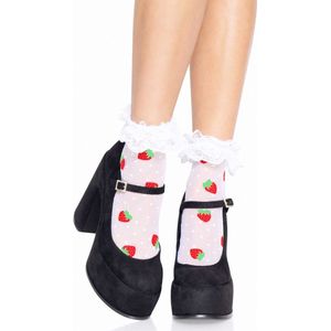Leg Avenue - Strawberry Ruffle Top Enkelsokken - Wit
