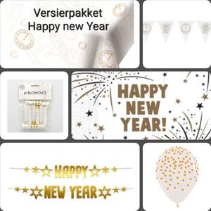 Happy new Year  Versiering , Nieuwjaar, Feestversiering, Vlaggenlijn , Ballonnen