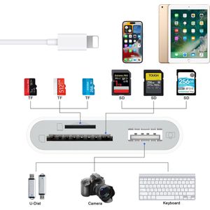 YUCONN Kaartlezer / Cardreader Lightning naar USB/SD/TF - Voor IPhone 14 en lager / Ipad - USB Adapter - Multifunctionele Kaartlezer - Wit