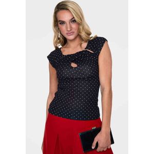 Voodoo Vixen - Maddie Black Polka Dot Keyhole Top - M - Zwart