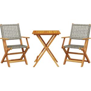 vidaXL - 3-delige - Bistroset - poly - rattan - en - massief - hout - grijs