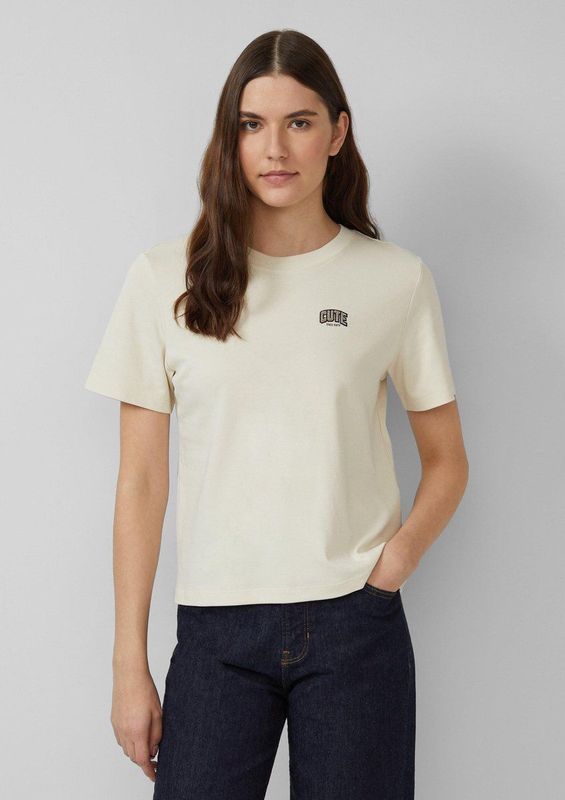 s.Oliver - Shirt - Lichtbeige/Zwart - T-shirt - Kwartmouw