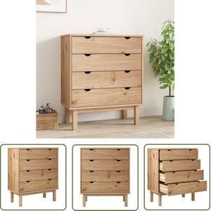 The Living Store Ladekast OTTA 76,5x39,5x90 cm massief grenenhout - Ladekast - Houten Ladekast - Scandinavisch Design - Grenenhouten Kast - Opbergkast