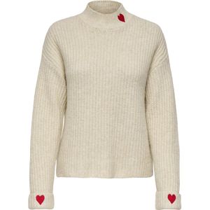Only Trui Onllauren Life Ls Rib Highneck Cs K 15352588 Birch/mel/high Risk Red Heart Emb Dames Maat - XS