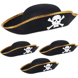 Relaxdays piratenhoed tricorn - set van 4 - Ø 58 cm - carnavalshoed piraat - accessoire