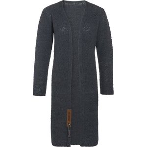 Knit Factory Luna Lang Gebreid Vest Antraciet - Gebreide dames cardigan - Lang vest tot over de knie - Donkergrijs damesvest gemaakt uit 30% wol en 70% acryl - 40/42