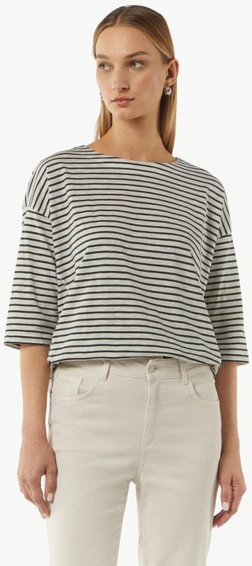 comma - T-shirt - Gestreept - 3/4 Mouwen - 100% Katoen