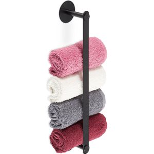 Relaxdays handdoekhouder zwart - handdoekrek - rvs - zelfklevend - zonder boren