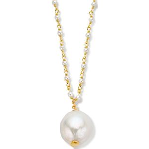 Collier - Geel - 45 + 5 cm - 1 Micron Zilver Verguld - Parels