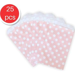 Kraftpapier zakjes 'Dots' roze 25 Stuks - Uitdeelzakjes Kinderfeestje