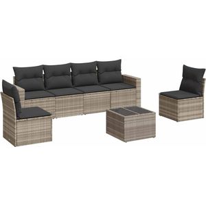 vidaXL - 7-delige - Loungeset - met - kussens - poly - rattan - lichtgrijs