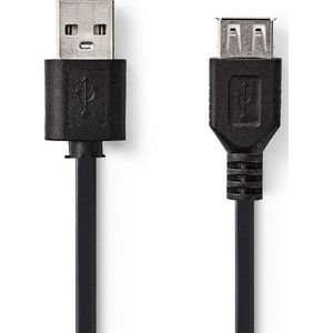 USB-Kabel - USB 2.0 - USB-A Male - USB-A Female - 7.5 W - 480 Mbps - Vernikkeld - 1.00 m - Rond - PVC - Zwart - Label