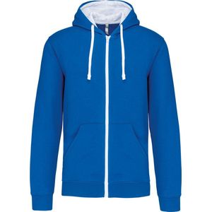 Kariban Herensweater met rits en capuchon in contrasterende kleur K466 - Light Royal Blue / White - 3XL