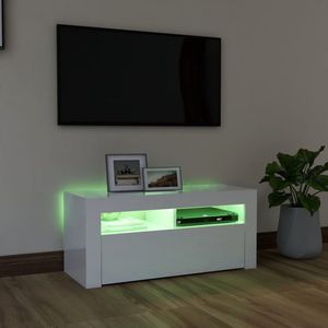 The Living Store TV-meubel Hifi-kast - 90x35x40 cm - RGB LED-verlichting - hoogglans wit