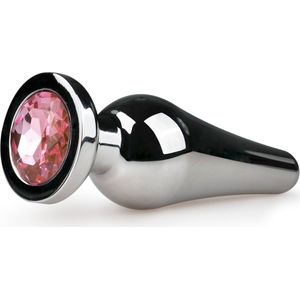 Zilverkleurige metalen buttplug met roze diamant