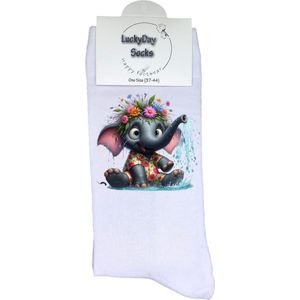 Olifant - Opkikker - Grappige sokken - Valentijns cadeau - Verjaardag cadeau - Grappig - Leuke sokken - Vrolijke sokken - Bloemenkrans - Kerst Sokken - Vaderdag - Moederdag - Kerstcadeau - Socks die Happy maken - 37-44