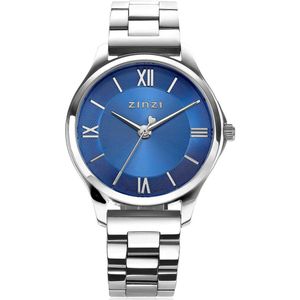 ZINZI Classy Mini horloge 30mm blauwe wijzerplaat stalen kast en band ZIW1242