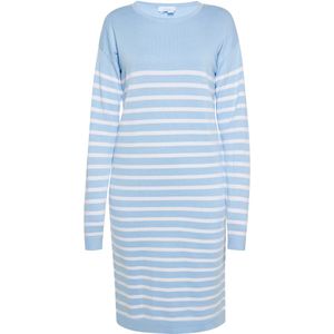 usha - BLUE LABEL - Gebreide Jurk - Lichtblauw/Wit - Knielengte - Lange Mouw