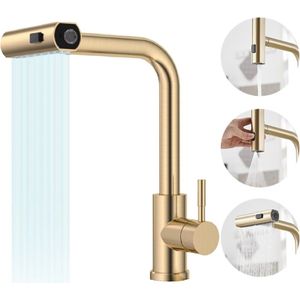 Beärsk® - Keukenkraan met uittrekbare uitloop - Mengkraan keuken - Keukenkraan goud - 3 sproei modes - 360° Draaibaar - Premium RVS