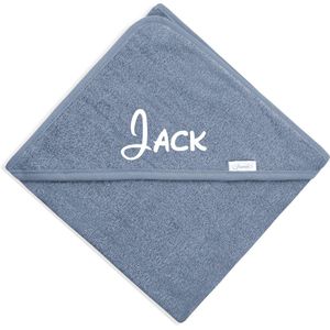 Badcape omslagdoek gepersonaliseerd kraamcadeau met naam grey blue