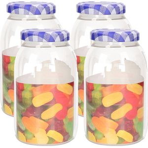Plasticforte Weckpot/inmaakpot Classic - 4x - 750ml - kunststof - draaideksel - blauw - D9 x H15 cm