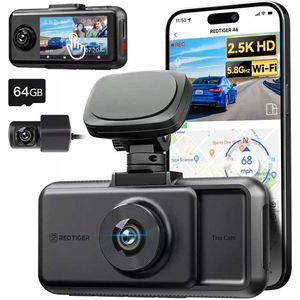 Redtiger A6 3CH 2K Touch Wifi Gps 64gb dashcam - Camera voor + achter + interieur - Wifi en Gps - Parkeermodus - 3,0 inch Lcd - 2.5K + Full HD resolutie - 64gb Micro SD kaart - dashcam voor auto