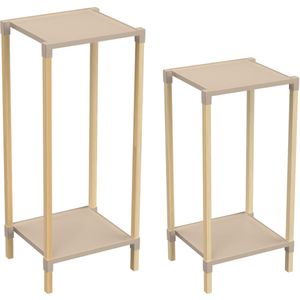 FixWood 2-Tier Plantenstandaard – Set van 2 Bloemenrekken – Houten Bloemenstandaard voor Binnen & Buiten – Decoratieve Plantentafel – 40 & 50 cm Hoog – Beige/Natuur
