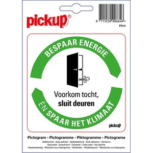 Pickup sticker Bespaar Energie spaar het klimaat: Deur sluiten, voorkom tocht- 10x10 cm