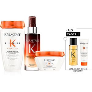 Kérastase Nutritive Trio + 2 Cadeau's - Shampoo 250ml & Nachtserum 90ml & Voedend Haarmasker 200ml + Conditioner 75ml & Elixir Ultime Olie 15ml Cadeau - Voor Droog Haar