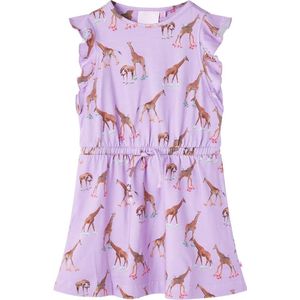 vidaXL - Kinderjurk - met - mouwen - met - ruches - en - trekkoord - 116 - lila
