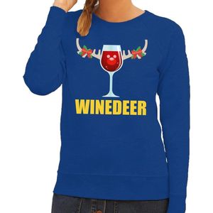 Foute kersttrui / sweater wijntje Winedeer blauw voor dames - Kersttruien 2XL