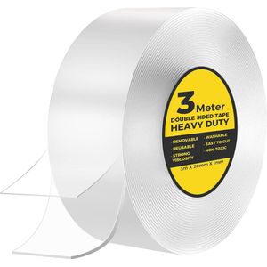 Dubbelzijdige hoog belastbare tape 3m, sterk dubbelzijdig plakband, dubbelzijdige tapijt tape doorzichtige nano tape, spoorloos transparante dubbelzijdige plakband voor kantoor, huis, keuken, feest, auto