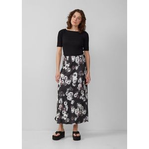 QS - A-lijn Rok - Donkergrijs Bourgogne Zwart Wit - 3/4 Lengte